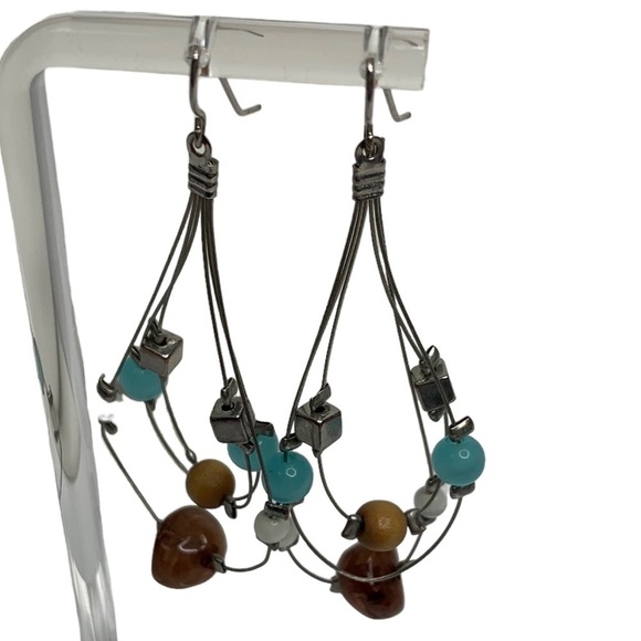 Chico’s Double Strand Brown Wooden Beads Turquoise & Brown Stone Chips Necklace - Picture 6 of 8